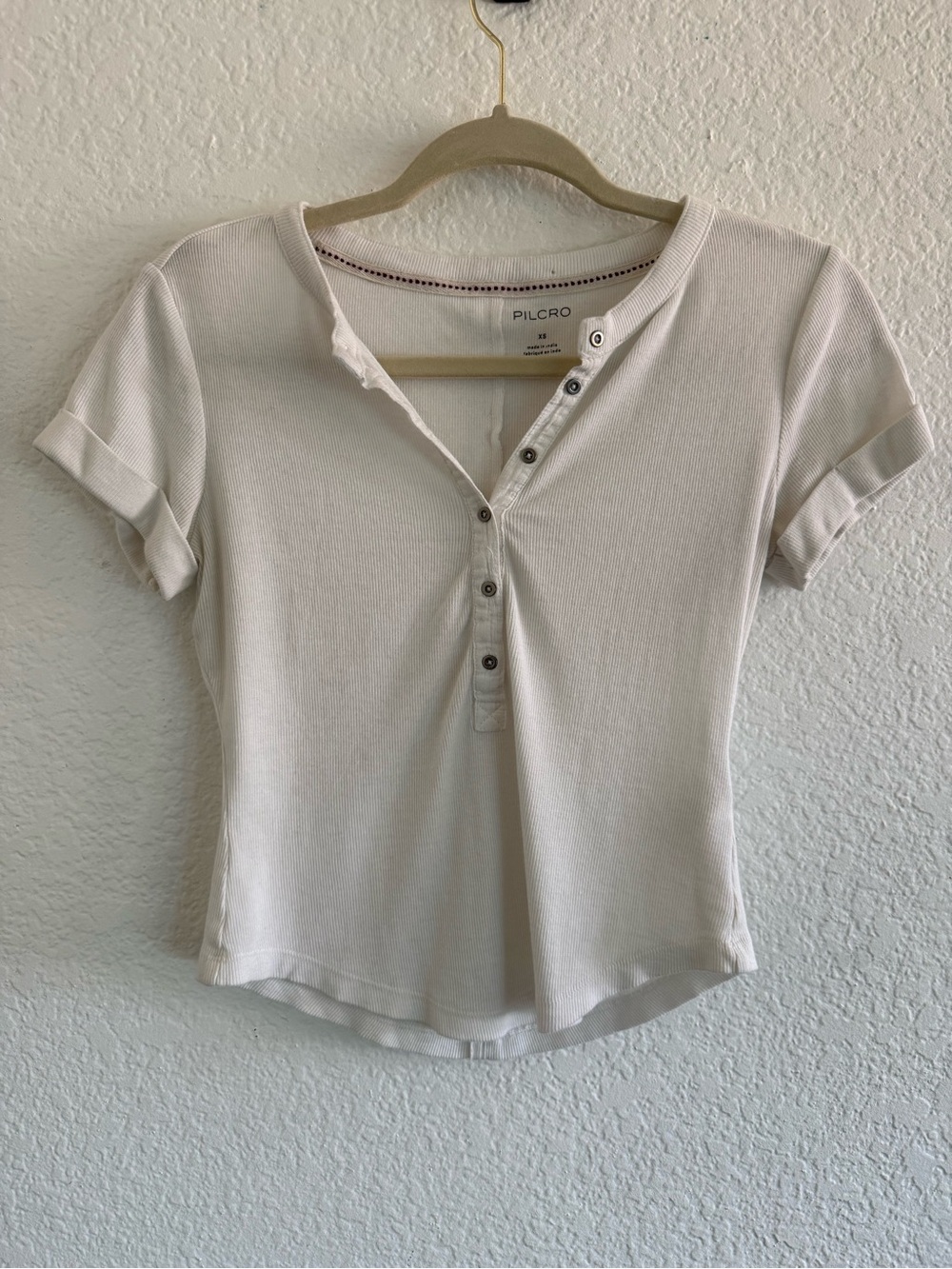 Pilcro by Anthropologie White Ribbed Button Henley Tee